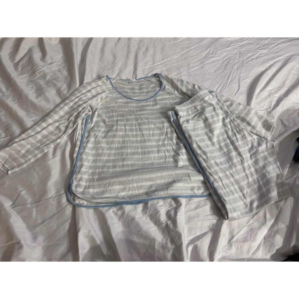 LAKE 2 Pc Pima Cotton Pajamas Women’s M Gray White Stripe Shirt Pants